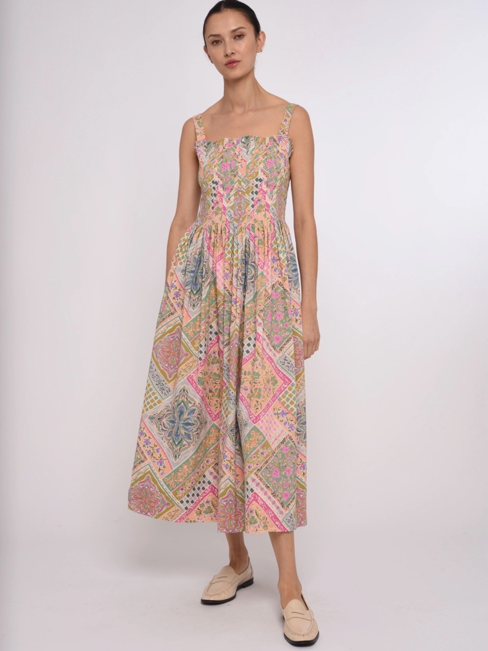 Calls Maxi Patchwork Floral Square-Neck Midi Dress in Rosabelle Patchwork Print